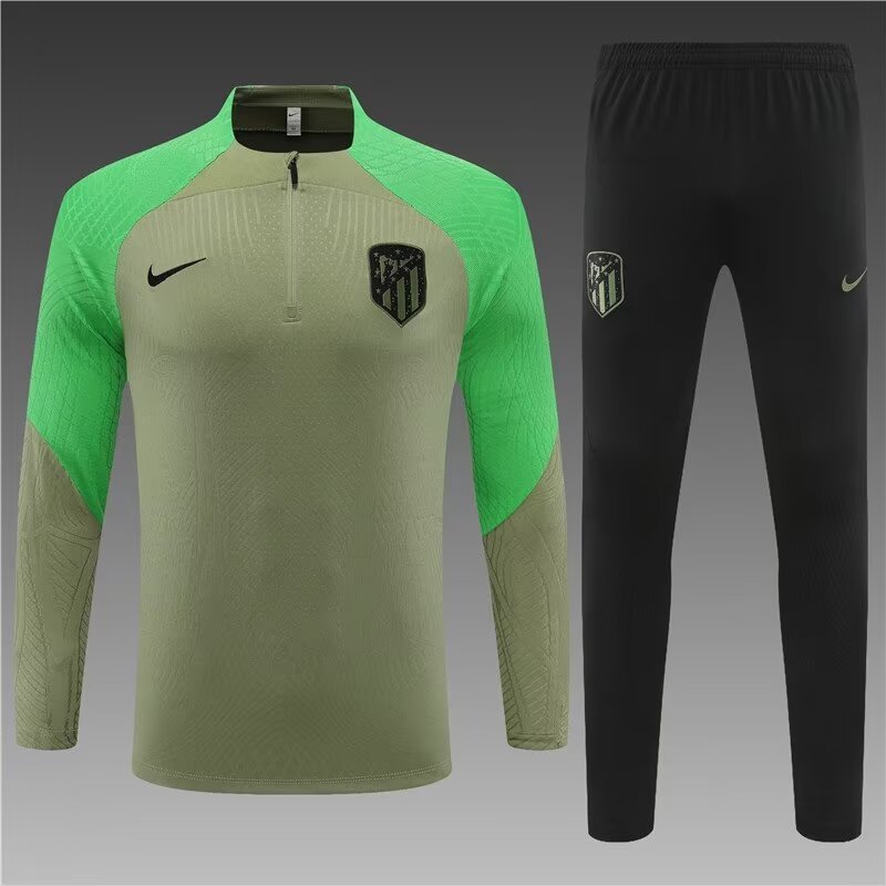 2023/2024 Player Edition Atletico Madrid Half Pull Training Wear Green Jersey Set
