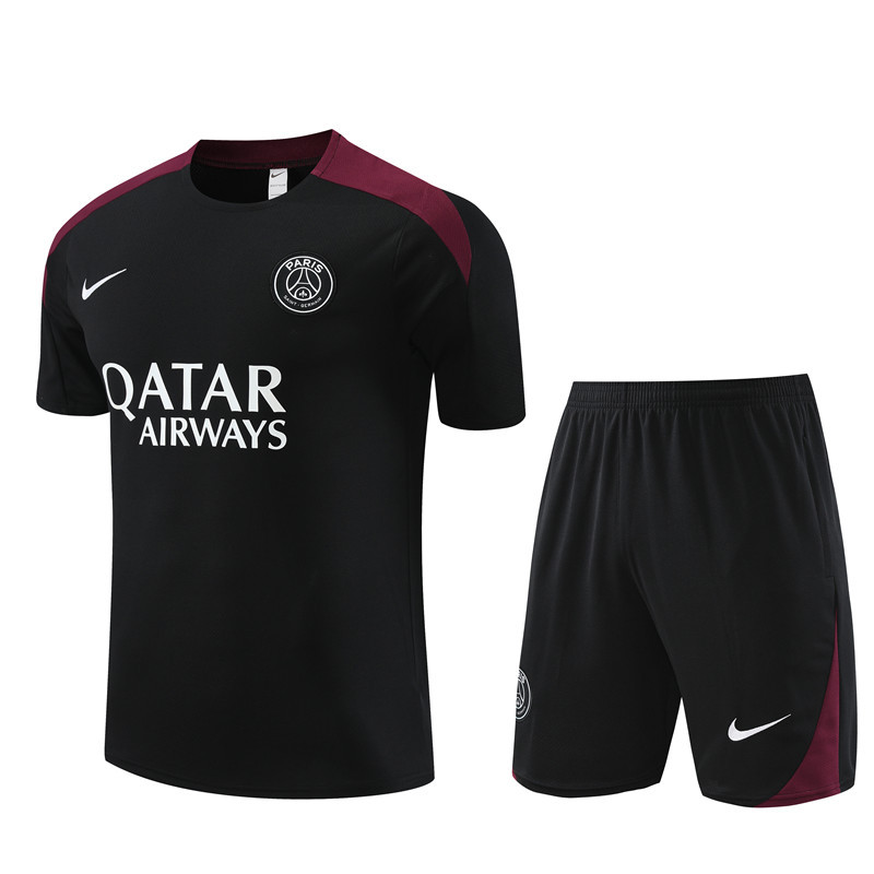 24-25 short-sleeved training suit psg paris saint germain black