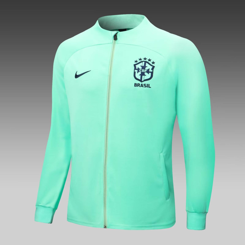 2022/2023 Brazil Long Zipped Jacket Green Soccer Jersey Set