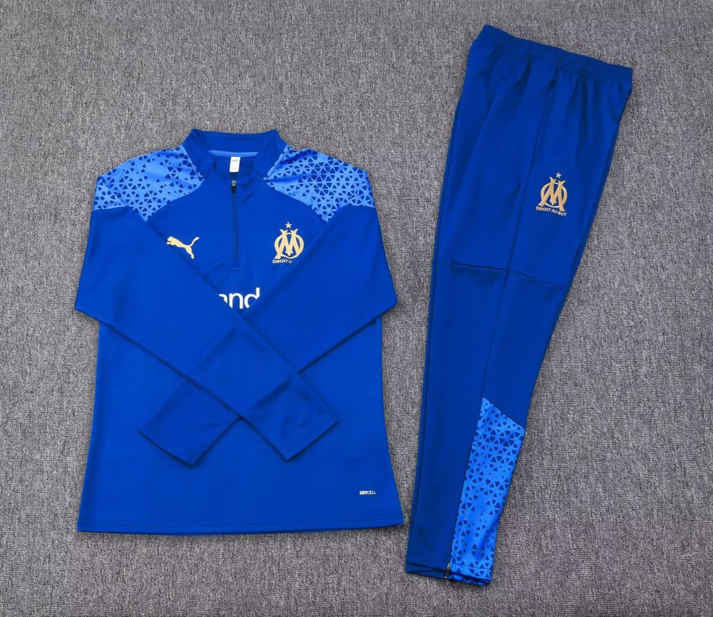 2023/2024 Olympique de Marseille Half-Pull Training Suit Blue Football Jersey Set