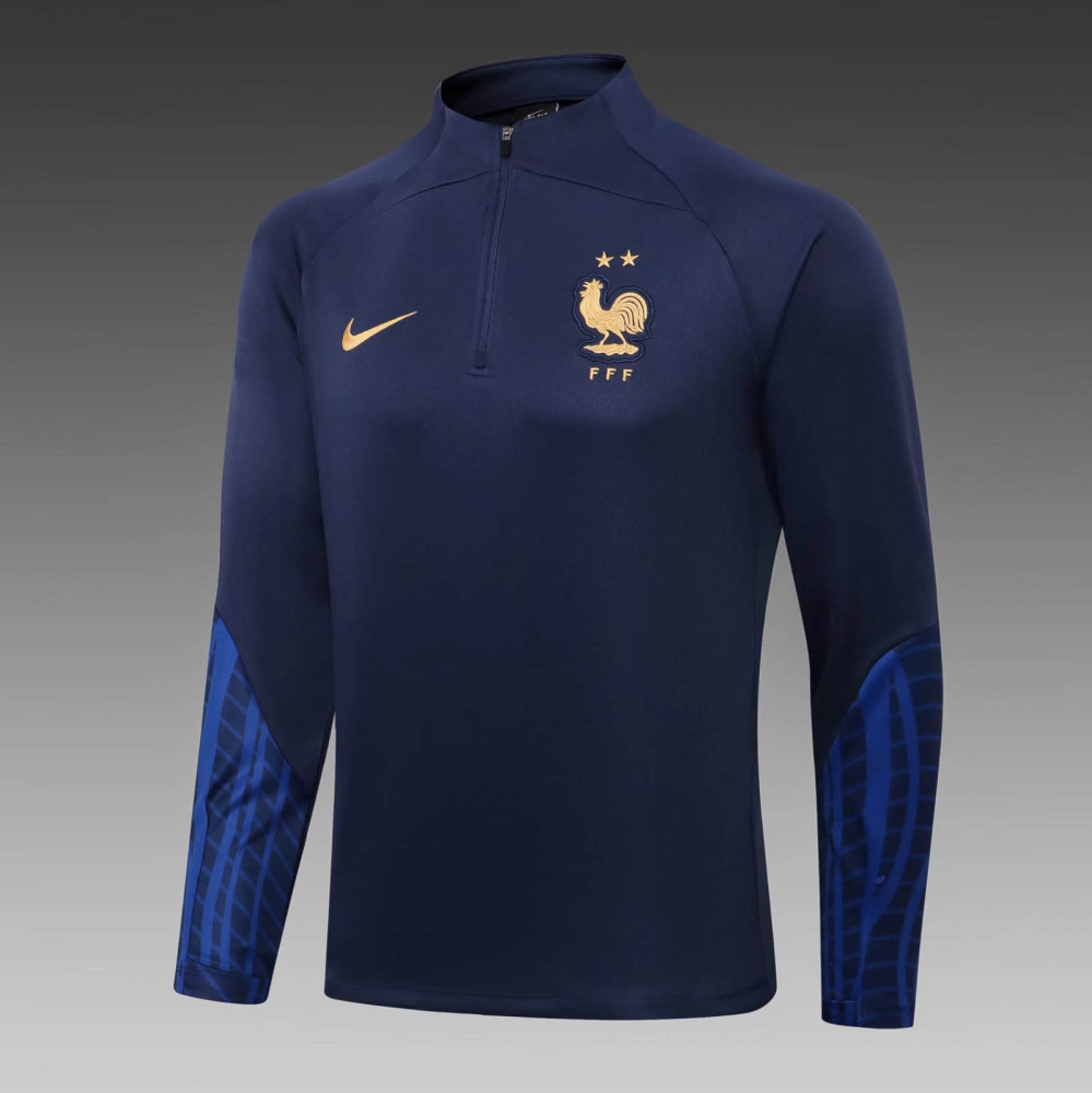 2022/2023 France Half-Pull Training Suit Royal Blue Football Shirt Set