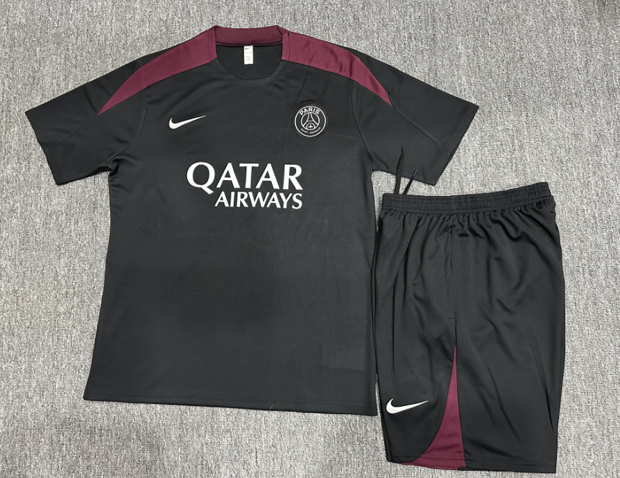 24-25 short-sleeved training suit psg paris saint germain black