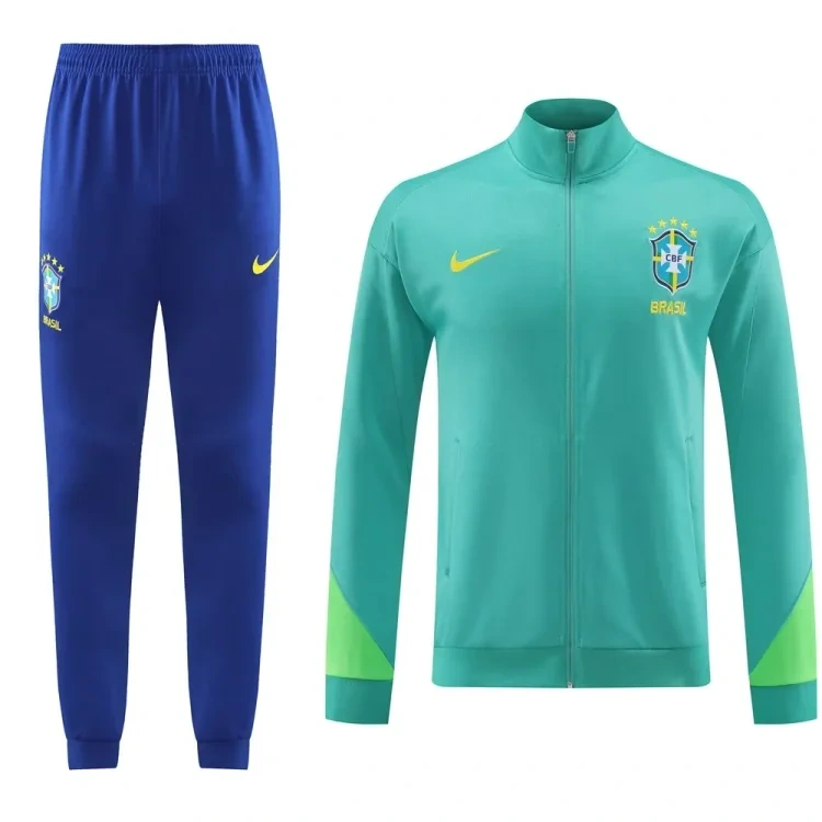 2023-2024 Brazilian long zipper jacket blue football jersey set