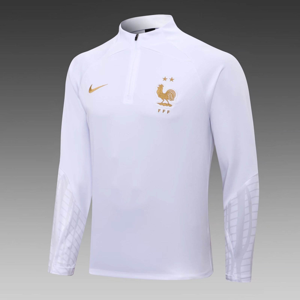 2022/2023 France Half-Pull Training Suit White Football Shirt Set