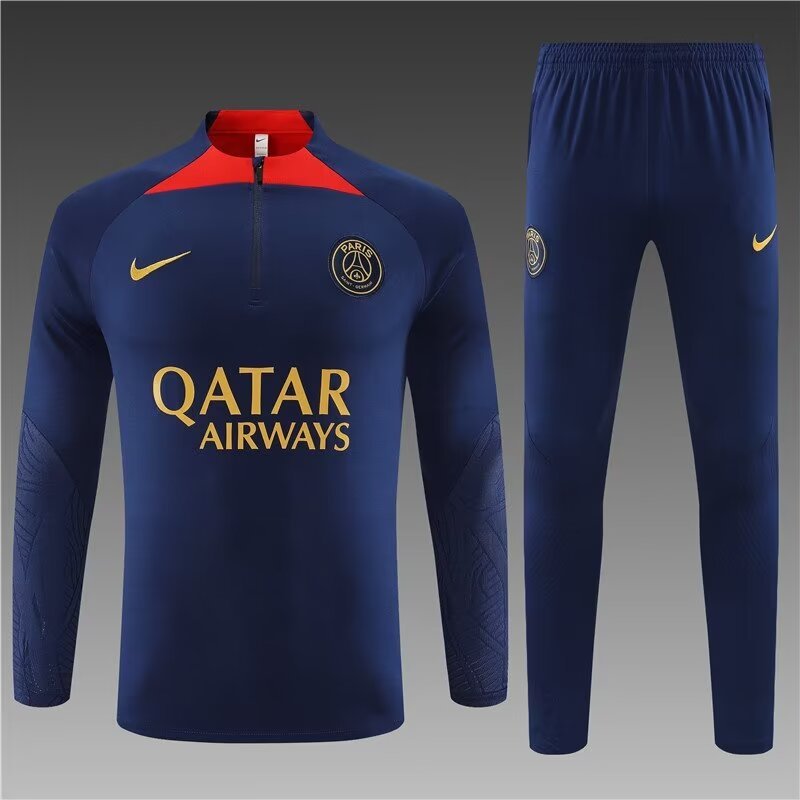 2023/2024 Psg Paris Saint-Germain Half-Pull Training Suit Navy blue Set