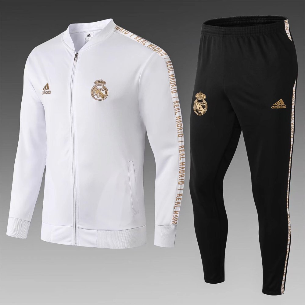 2019/2020 Real Madrid Long Zip Jacket White Football Shirt Set