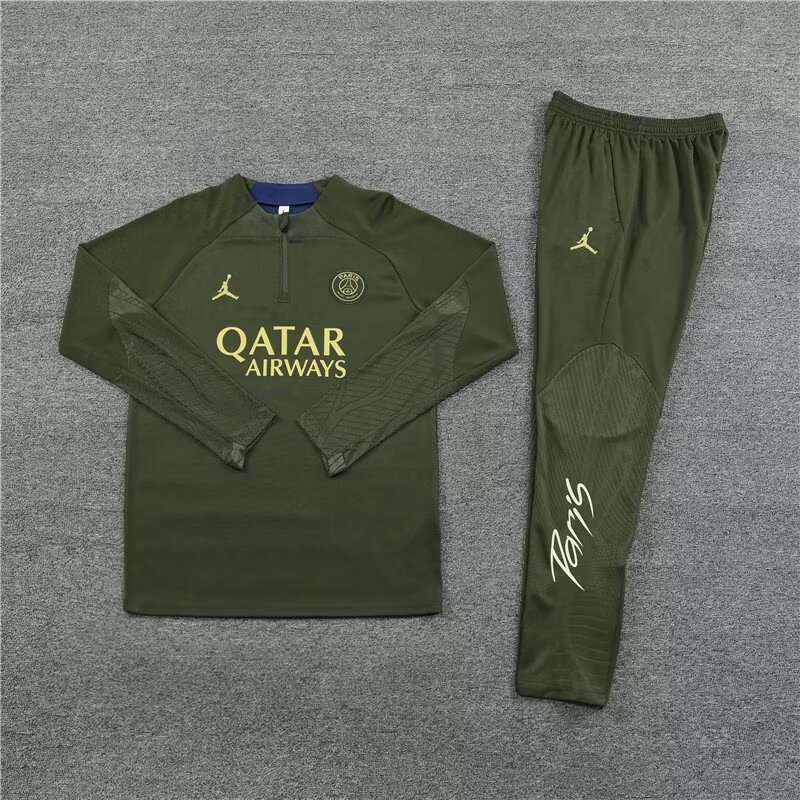 2023/2024 Paris half-pull training uniform military green suit 1:1 Thai quality suit