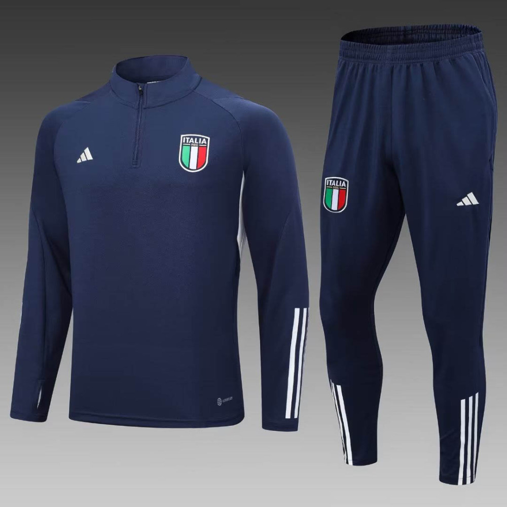 2023/2024 Italy Half-Pull Training Suit Royal Blue Soccer Shirt Set