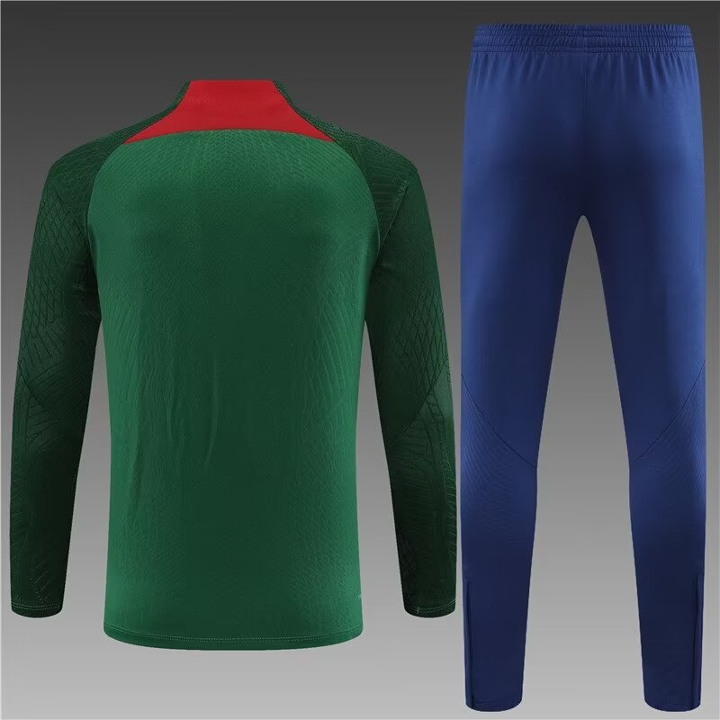 2023-2024 Player Version Portugal Half Pull Training Wear Green Football Shirt Set