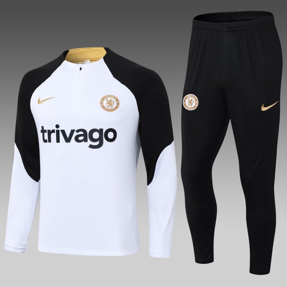 2023/2024 Chelsea Half Pull Training Wear White Football Shirt 1:1 Thailand Quality Suit