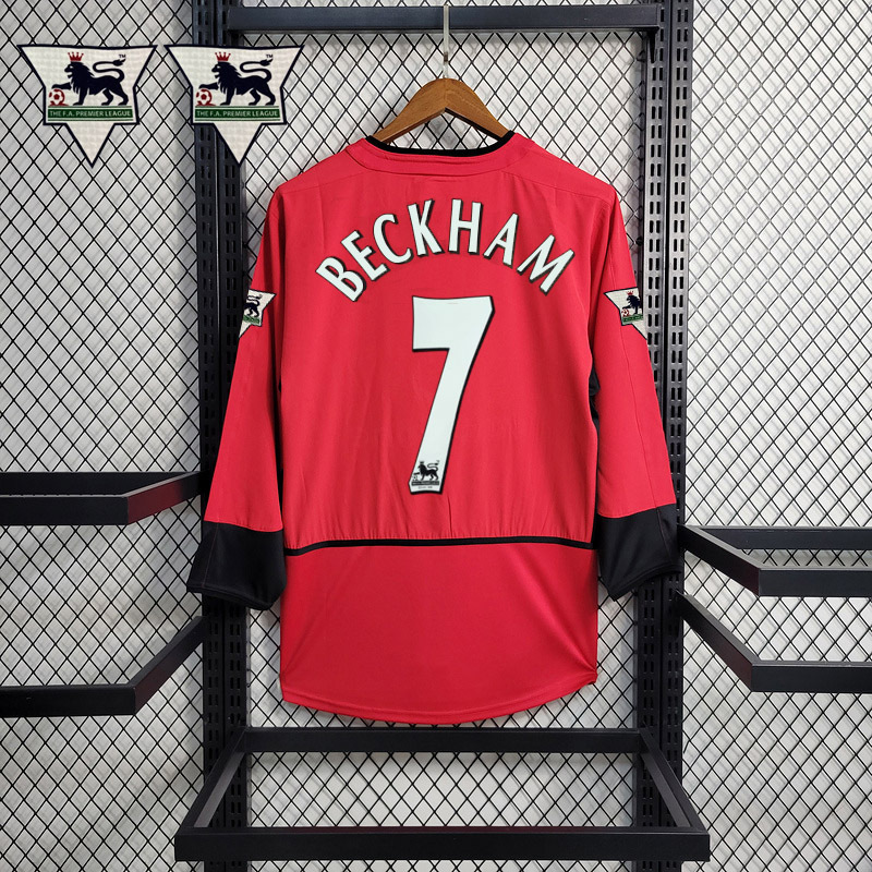 Retro Manchester United long sleeve 2002-04 home BECKHAM v.NISTELROOY GIGGS KEANE Football jersey retro