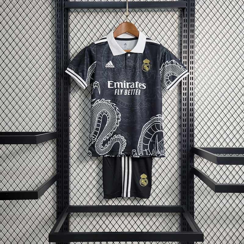 2023-24 Kids Real Madrid Special Edition Black  VALVERDE MODRIC VINI JR. BELLINGHAM CARVAJAL Football jersey