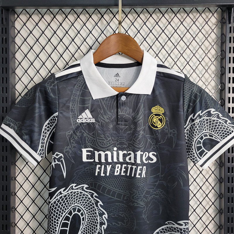2023-24 Kids Real Madrid Special Edition Black  VALVERDE MODRIC VINI JR. BELLINGHAM CARVAJAL Football jersey