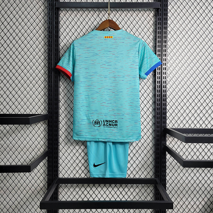 2023-24 Kids Barcelona 2 Away Game  GAVI LEWANDOWSKI F. DE JONG PEDRI FERMíN Football jersey