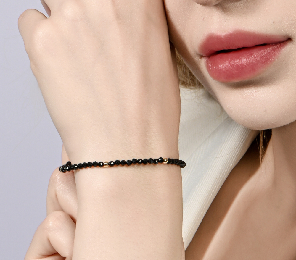 刻面黑尖晶手链