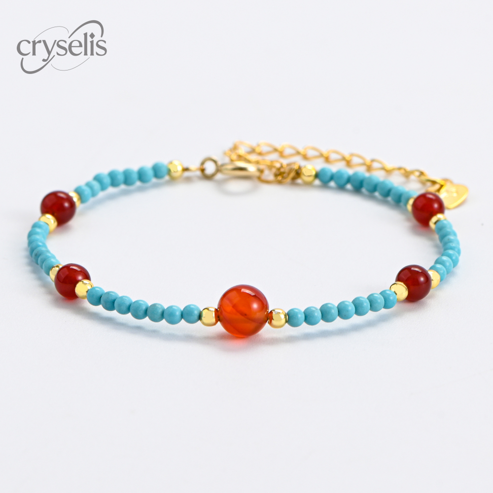 Turquoise And Red Agate Bracelet