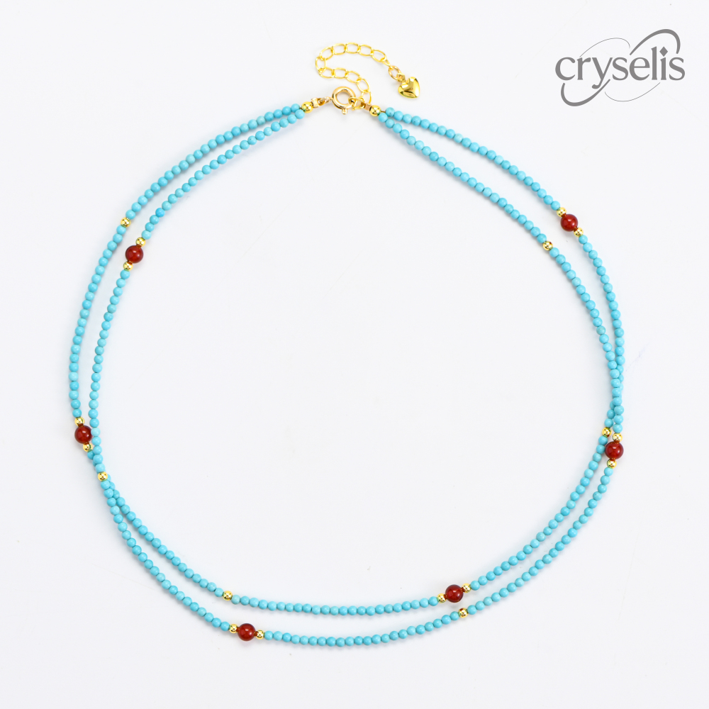 Turquoise and Red agate Double-Layer Necklace
