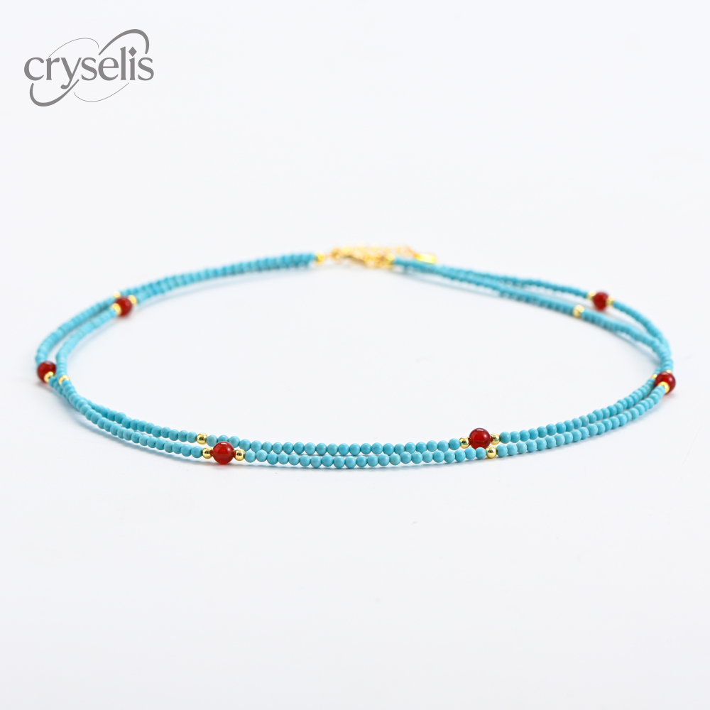 Turquoise and Red agate Double-Layer Necklace