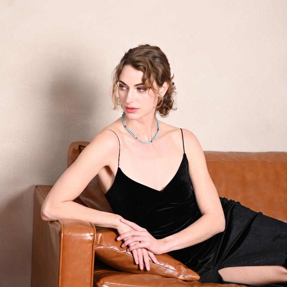 Turquoise and Red agate Double-Layer Necklace