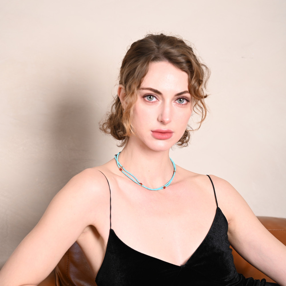 Turquoise and Red agate Double-Layer Necklace