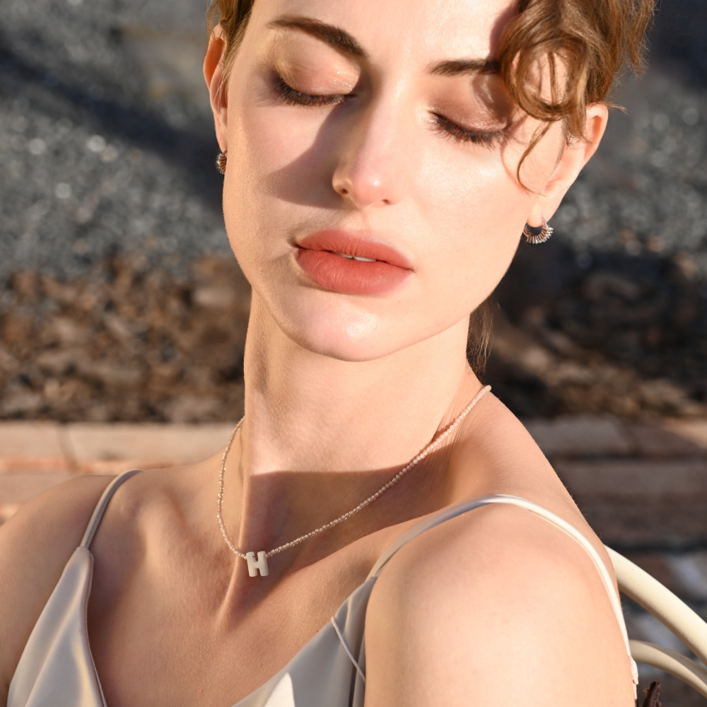 Cryselis Custom Initial - Zircon Shell Necklace
