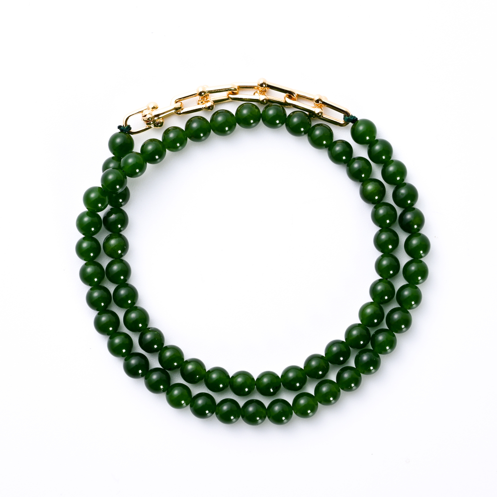 Cryselis Custom Gemstone Necklace - Chrysoprase with Gold Chain Clasp