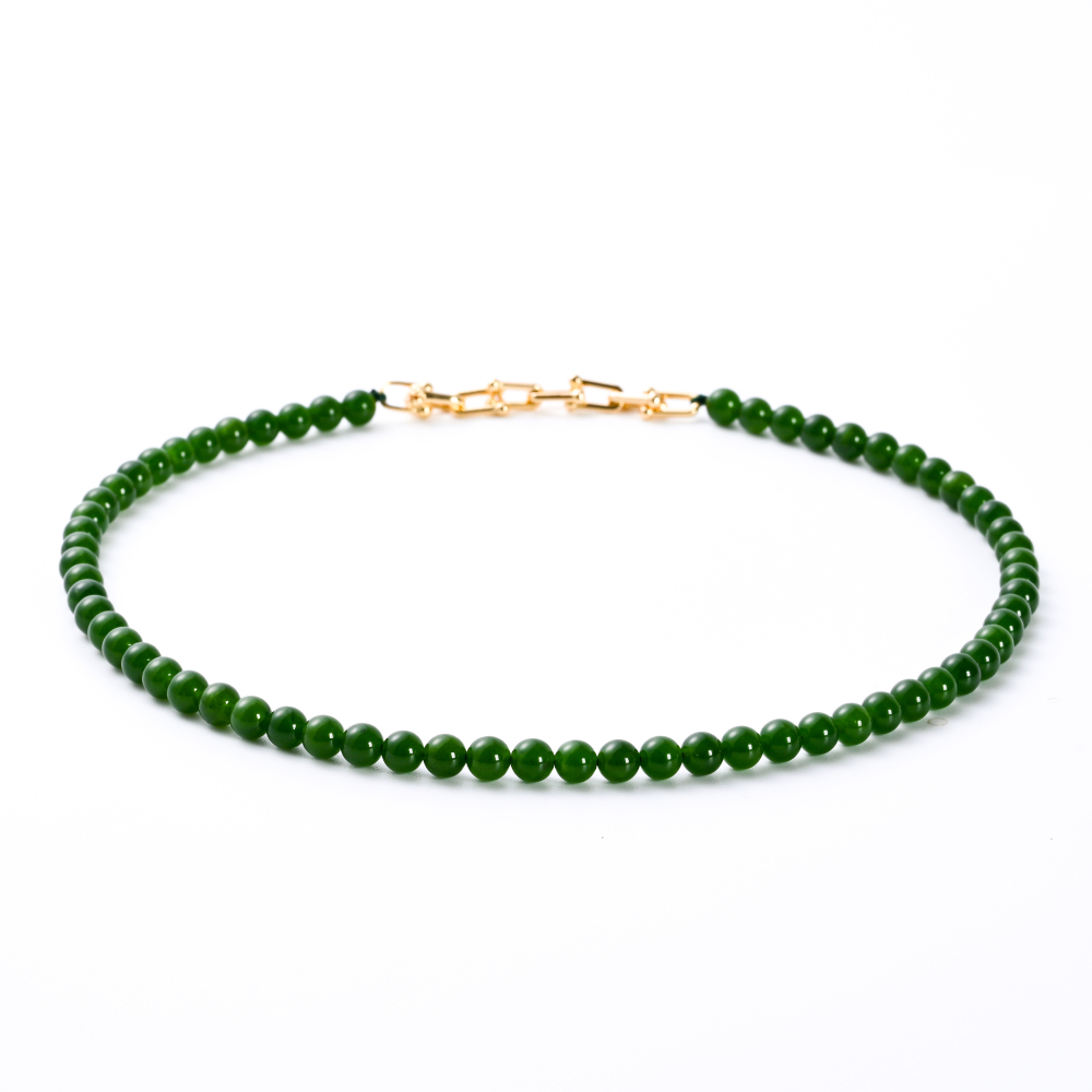 Cryselis Custom Gemstone Necklace - Chrysoprase with Gold Chain Clasp