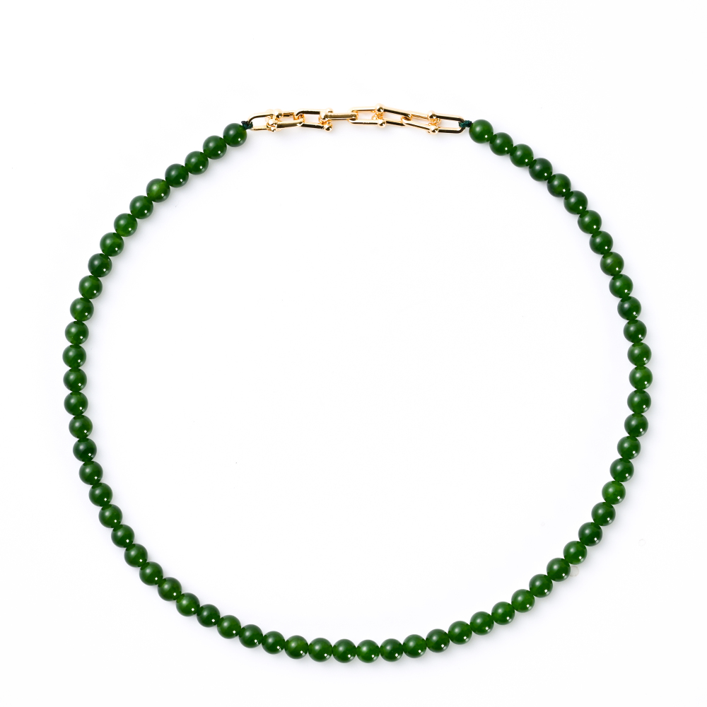 Cryselis Custom Gemstone Necklace - Chrysoprase with Gold Chain Clasp