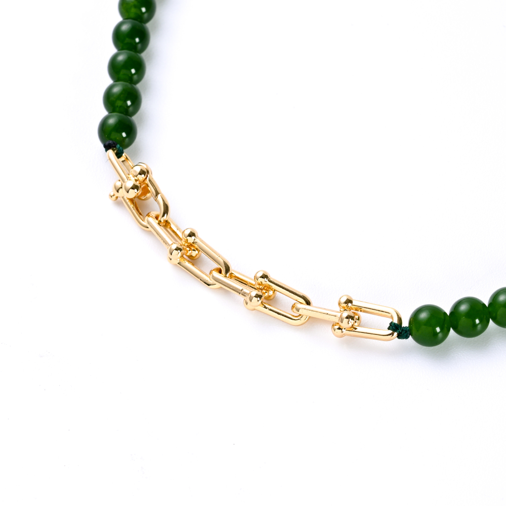 Cryselis Custom Gemstone Necklace - Chrysoprase with Gold Chain Clasp