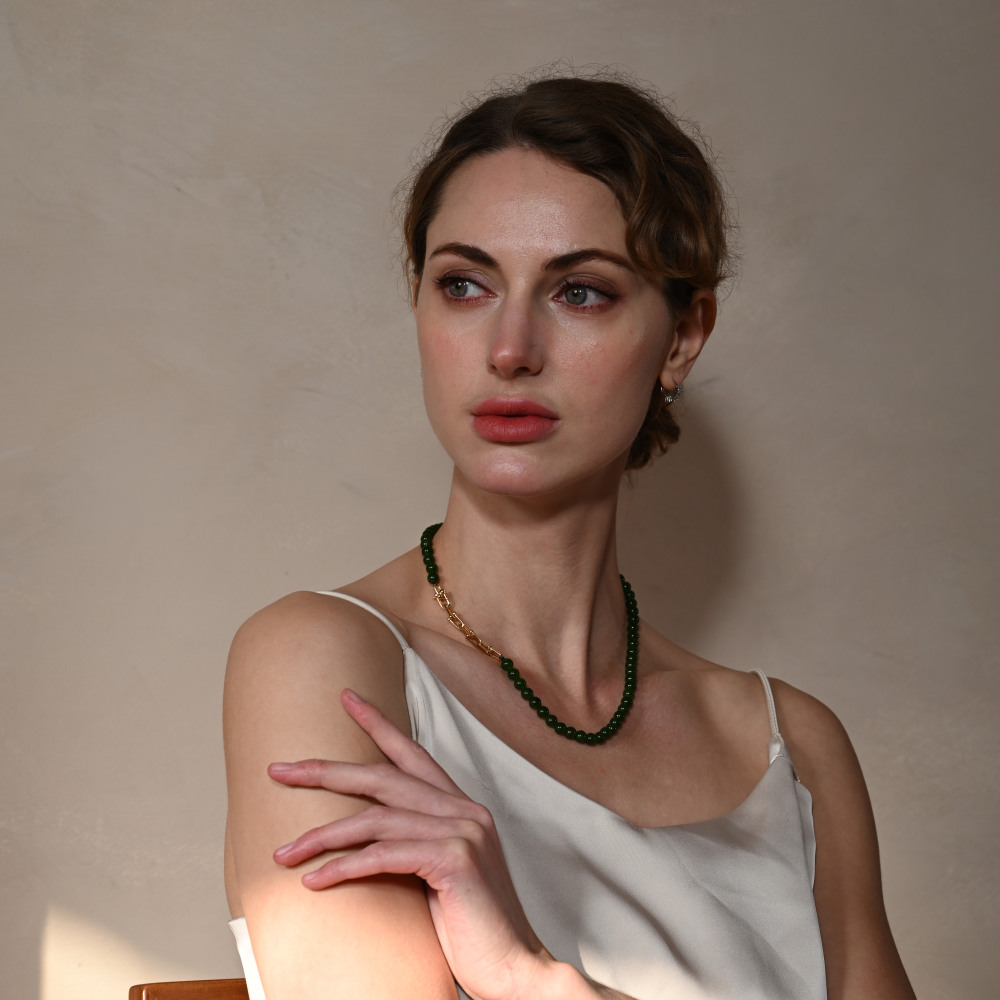 Cryselis Custom Gemstone Necklace - Chrysoprase with Gold Chain Clasp