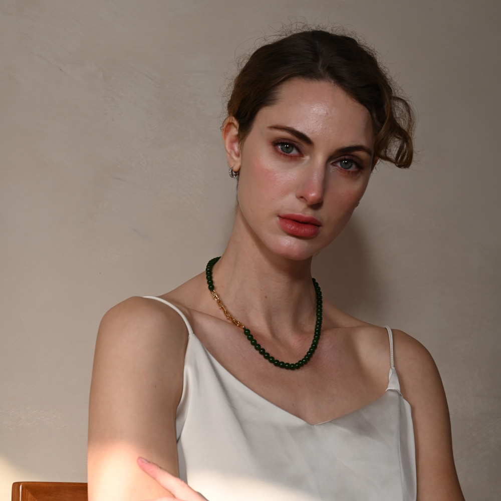 Cryselis Custom Gemstone Necklace - Chrysoprase with Gold Chain Clasp