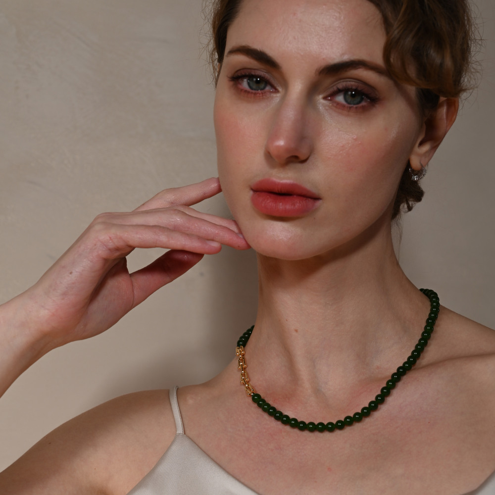 Cryselis Custom Gemstone Necklace - Chrysoprase with Gold Chain Clasp