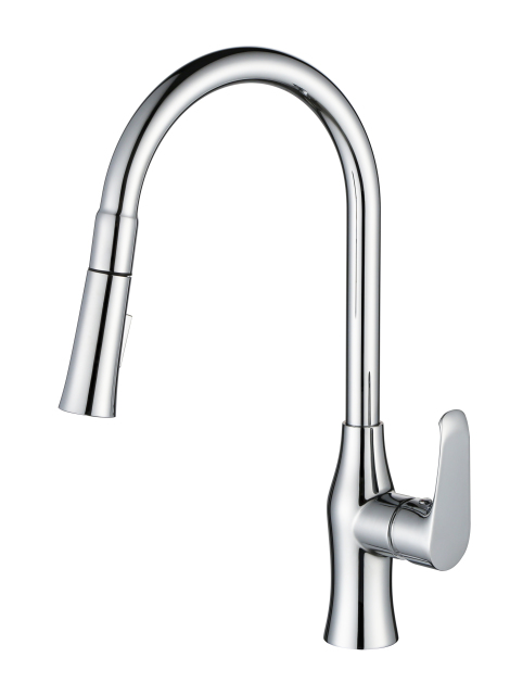 YH-G02-B Pull-Out Kitchen Faucet: Polished Chrome Design for Flexible Kitchen Efficiency