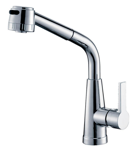 YH-W003-A Pull-Out Kitchen Faucet: Polished Chrome Design for Flexible Kitchen Efficiency