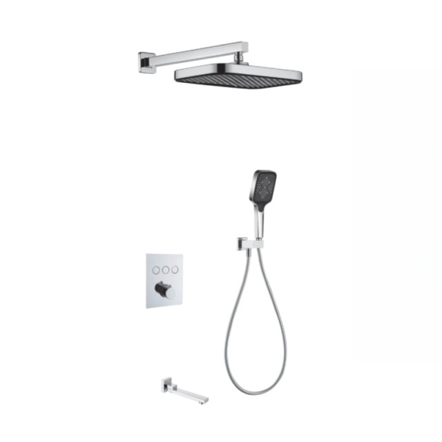 FJ-9A8018-1 Wall-Mounted Shower System: Geometric Precision for a Modern Bathroom Statement