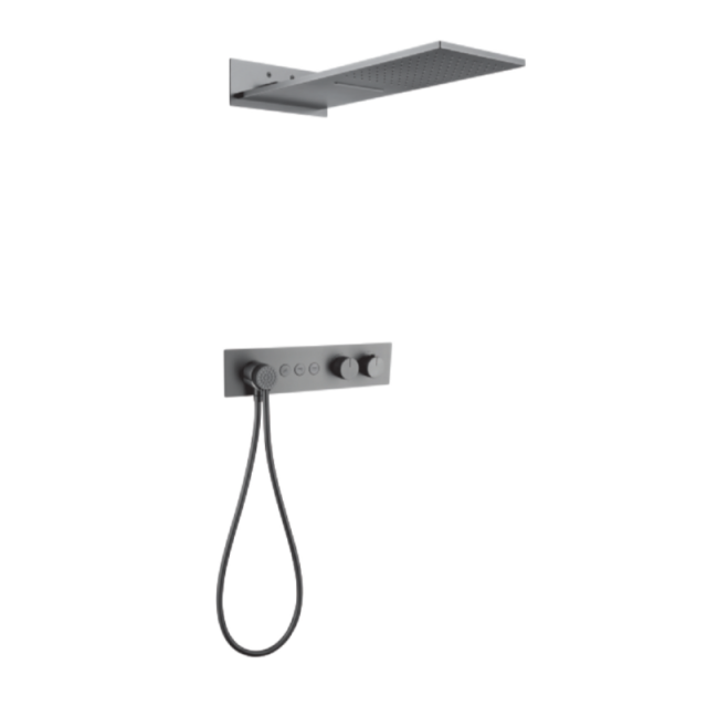 Title FJ-9A8006-2 Wall - Mounted Shower System: Sleek Squares for a Modern Bathroom Makeover