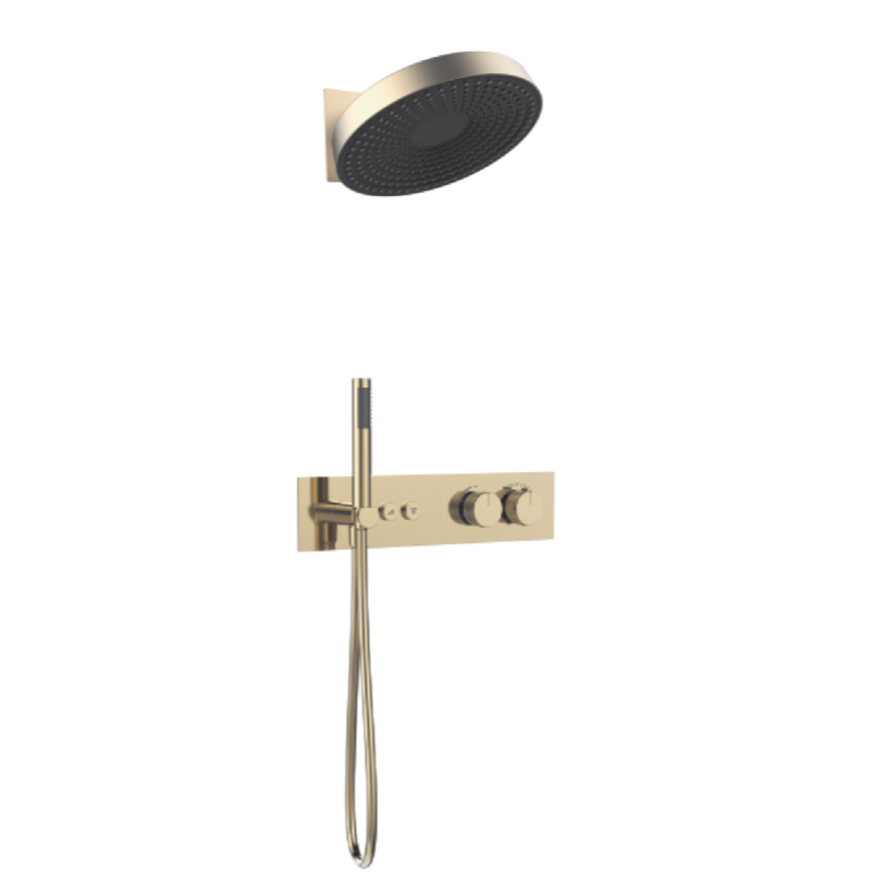 FJ-9A8006-4 Wall - Mounted Shower System: Round Design with Linear Accents for Timeless Bathroom Elegance