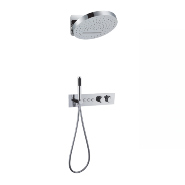 FJ-9A8006-5 Wall-Mounted Shower System: Round-Linear Fusion for Elegant Bathroom Sophistication