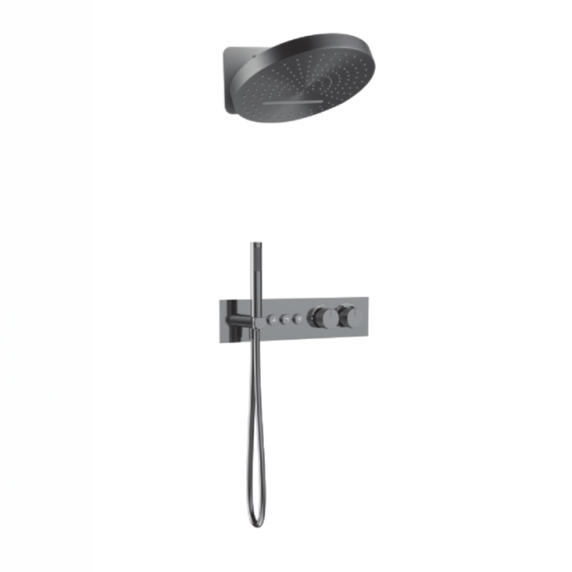 FJ-9A8006-5 Wall-Mounted Shower System: Round-Linear Fusion for Elegant Bathroom Sophistication