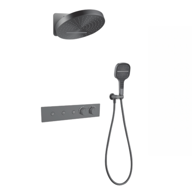 FJ-9A8006-7 Wall-Mounted Shower System: Round-Linear Fusion for Sophisticated Bathroom Luxury
