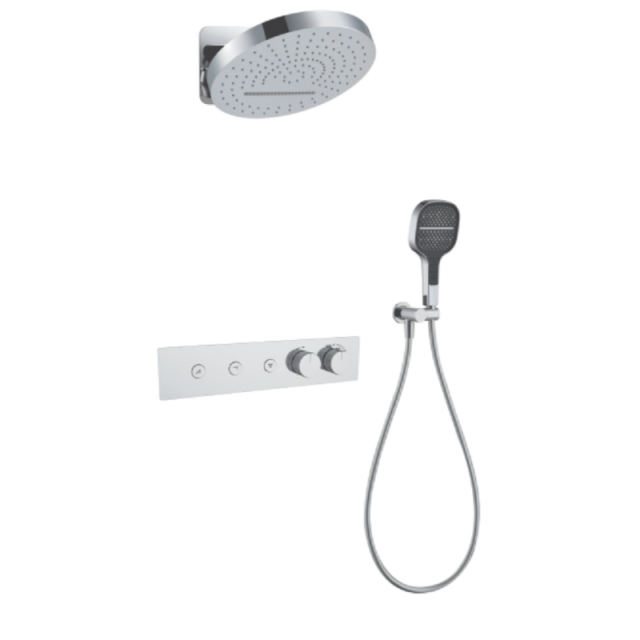 FJ-9A8006-7 Wall-Mounted Shower System: Round-Linear Fusion for Sophisticated Bathroom Luxury