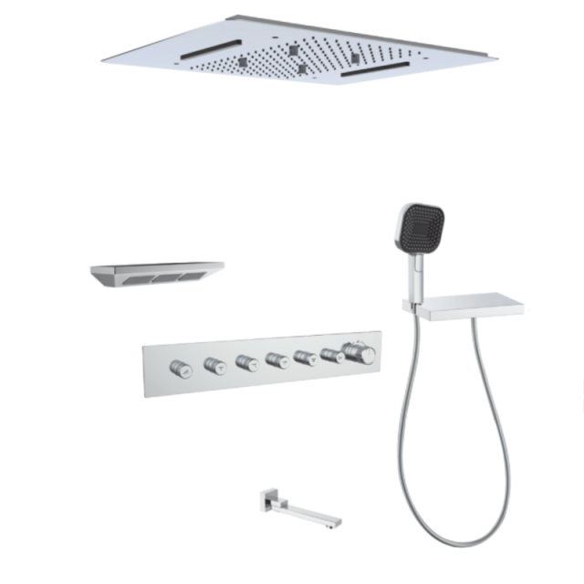 FJ-9A8031-4 Ceiling - Mounted Shower System: Architectural Square Design for a Spa - Like Bathroom Retreat