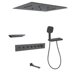 FJ-9A8031-4 Ceiling - Mounted Shower System: Architectural Square Design for a Spa - Like Bathroom Retreat