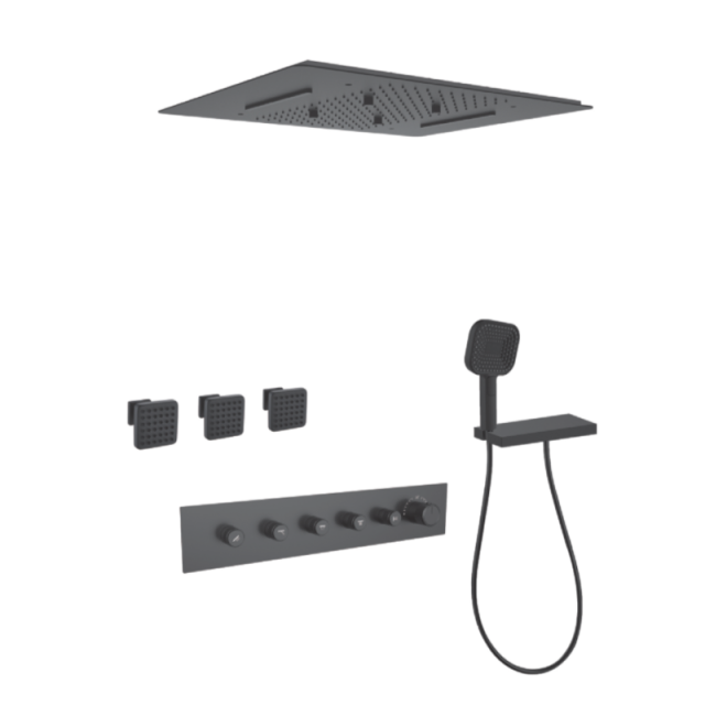 FJ-9A8031-3 Ceiling - Mounted Shower System: Architectural Square Design for a Comprehensive Spa - Like Bathroom Retreat