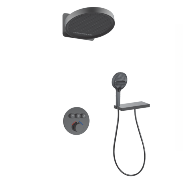 FJ-9A8030-2 Wall - Mounted Shower System: Round - Square Fusion for Modern Bathroom Sophistication