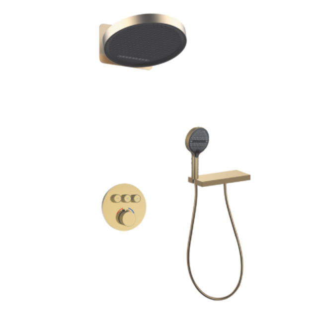 FJ-9A8030-2 Wall - Mounted Shower System: Round - Square Fusion for Modern Bathroom Sophistication