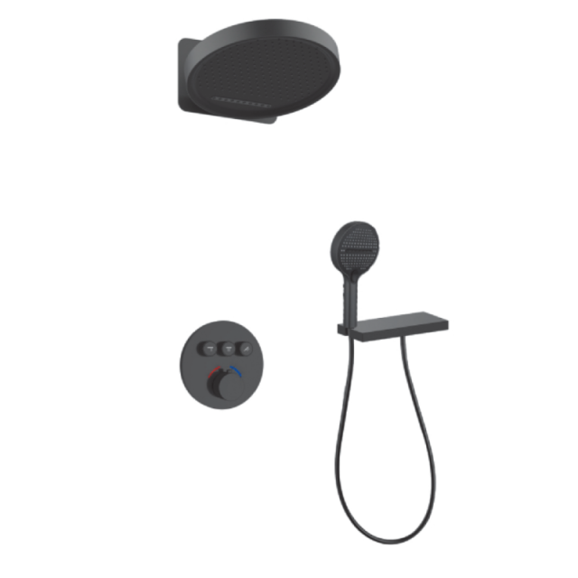 FJ-9A8030-2 Wall - Mounted Shower System: Round - Square Fusion for Modern Bathroom Sophistication