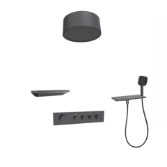 FJ-9A8036-5 Ceiling - Mounted Shower System: Round - Square Fusion for a Modern Spa - Like Retreat