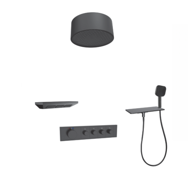 FJ-9A8036-5 Ceiling - Mounted Shower System: Round - Square Fusion for a Modern Spa - Like Retreat