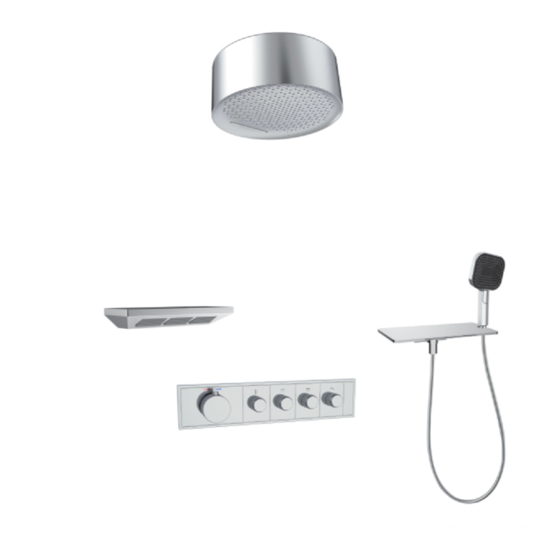 FJ-9A8036-5 Ceiling - Mounted Shower System: Round - Square Fusion for a Modern Spa - Like Retreat